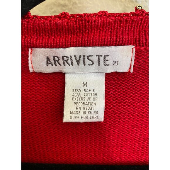 Arriviste Womens Red Embroidered Knit Cardigan Medium Button-Up Long Sleeve - Picture 3 of 6